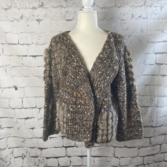 Nancy Bossio Vintage Hand Loomed Fur Wool Cardigan Brown Womens Size S/M - Picture 2 of 13